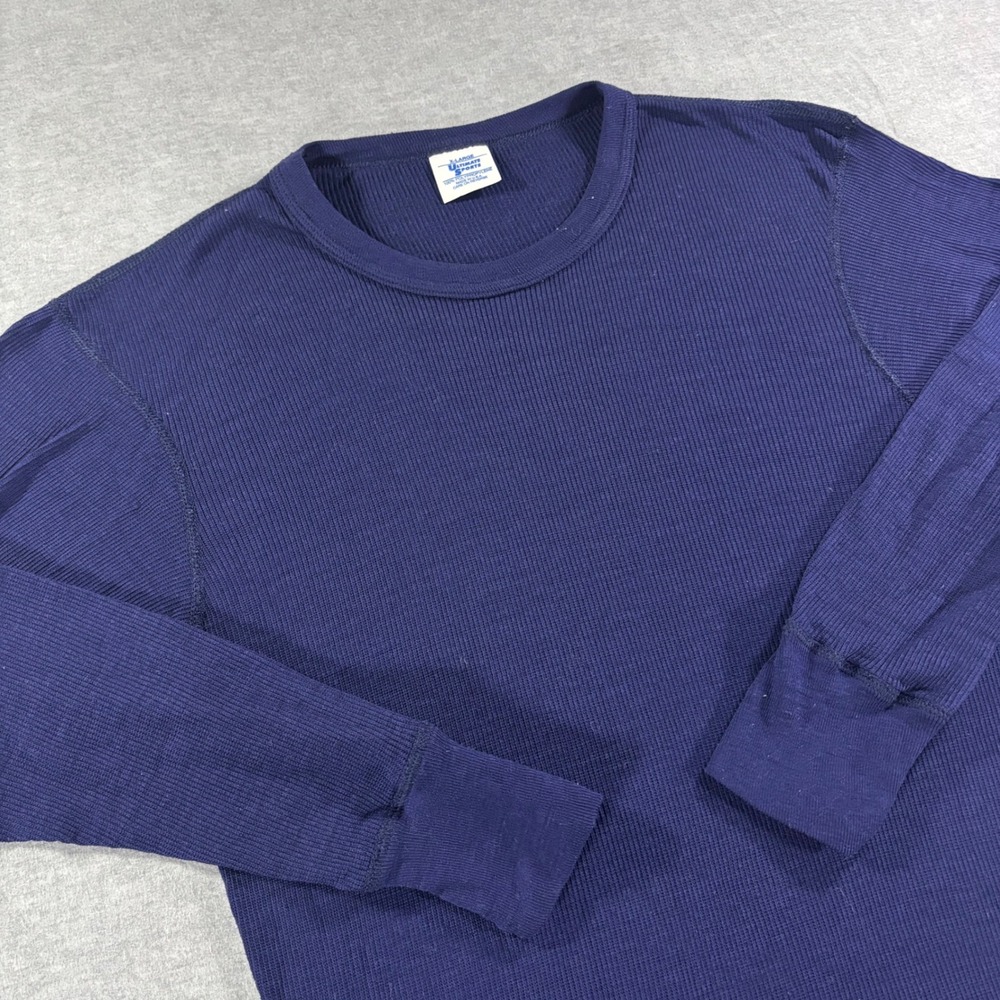 Vintage Ultimate Sports Navy Blue Thermal Long Sleeve Ribbed Shirt Made USA XL